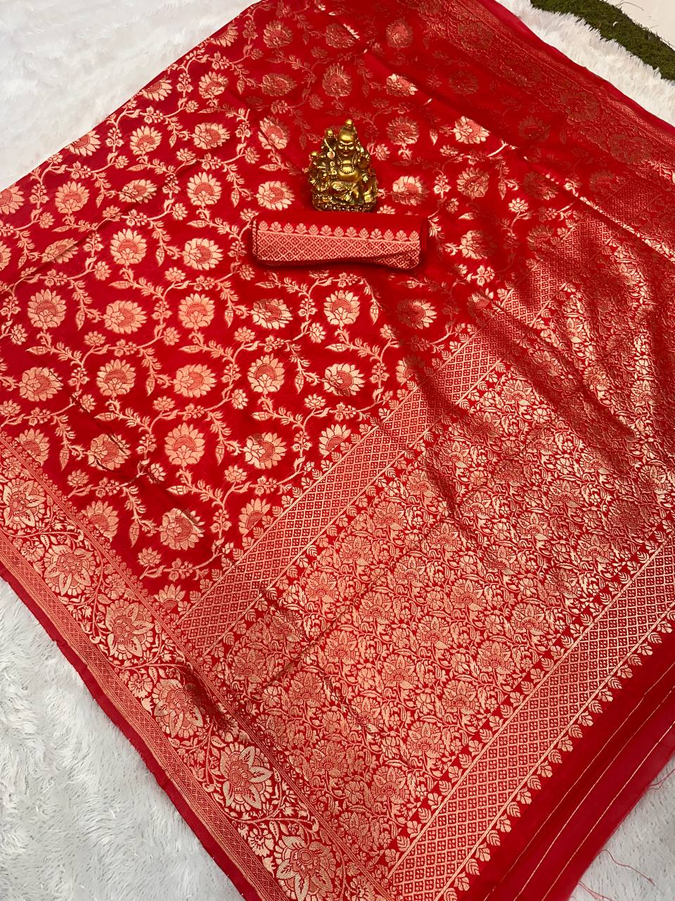 New Banarasi Silk With Silver Zari Work Red Color Saree