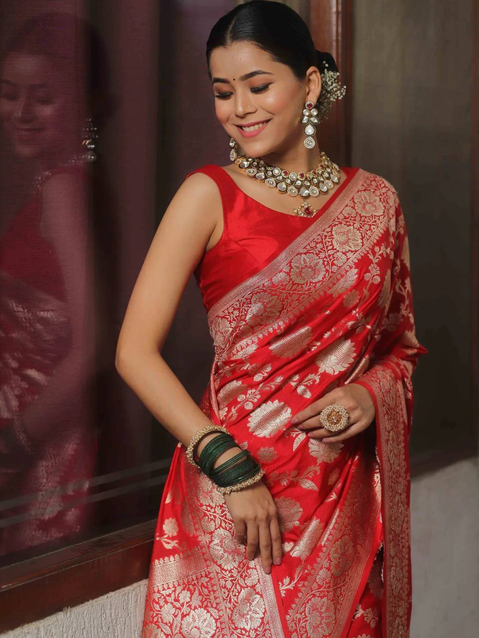 New Banarasi Silk With Silver Zari Work Red Color Saree