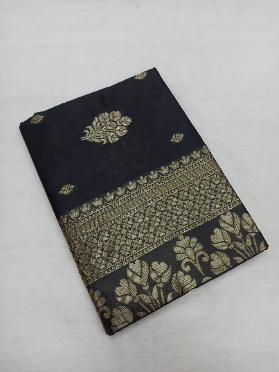 Latest Design Soft Banarasi Silk Black Color Saree with Golden Zari Work