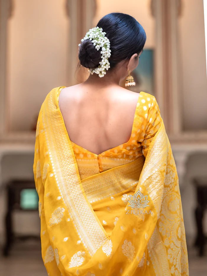 Latest Design Soft Banarasi Silk Yellow Color Saree with Golden Zari Work