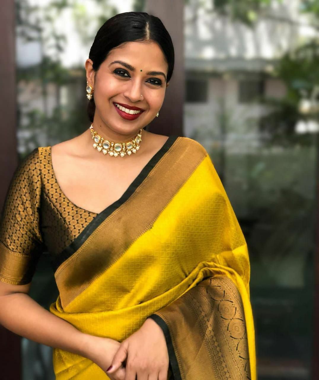 Yellow Soft Silk Saree With Gossamer Blouse Piece