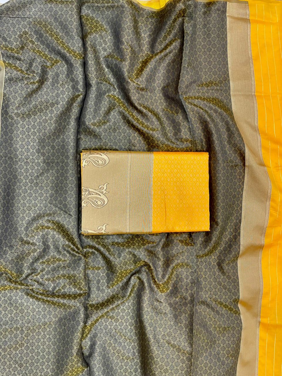 Yellow Soft Silk Saree With Gossamer Blouse Piece