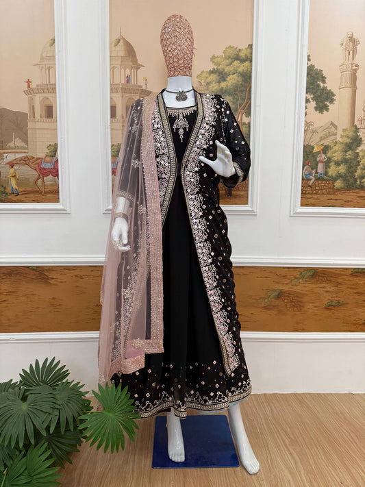 NEW SUPERHIT TRENDING FESTIVE COLLECTION GOWN, KOTI & DUPATTA SET WITH EMBROIDERY WORK & CRYSTAL STONE WORK