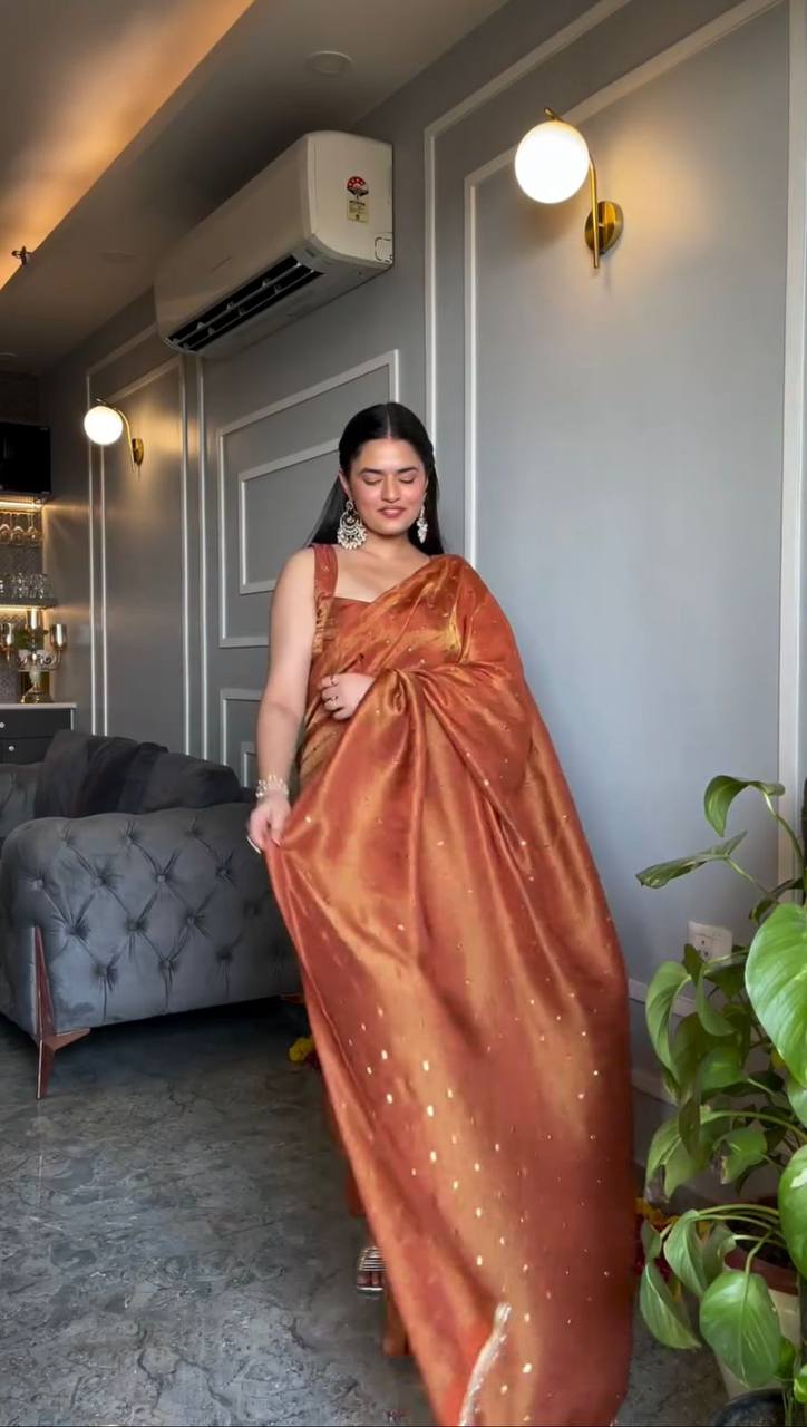 New Orange color Tissue Silk Saree With Blouse