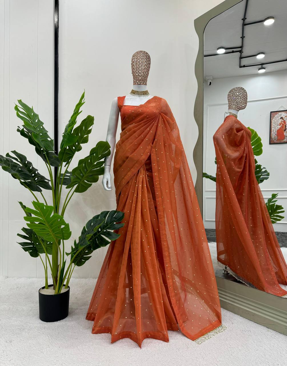 New Orange color Tissue Silk Saree With Blouse