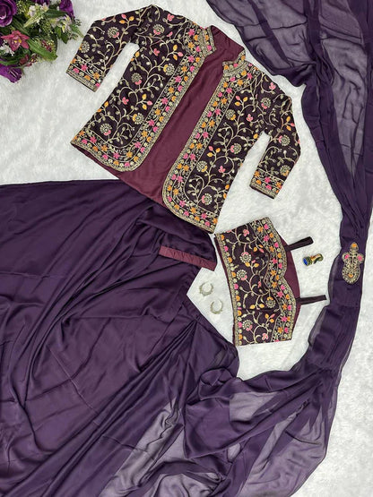 NEW SUPERHIT INDO-WESTERN READY TO WEAR SAREE WITH EMBROIDERED KOTI WITH BLOUSE