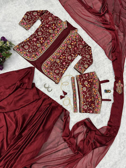 NEW SUPERHIT INDO-WESTERN READY TO WEAR SAREE WITH EMBROIDERED KOTI WITH BLOUSE