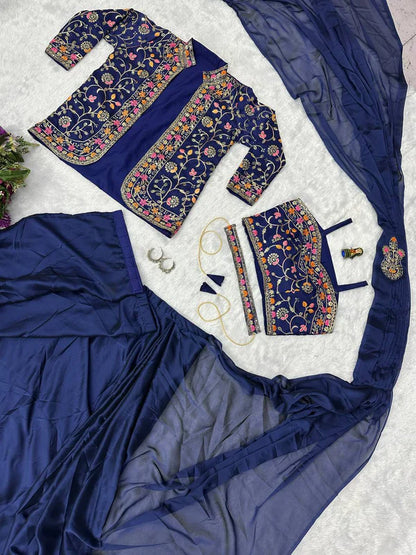 NEW SUPERHIT INDO-WESTERN READY TO WEAR SAREE WITH EMBROIDERED KOTI WITH BLOUSE