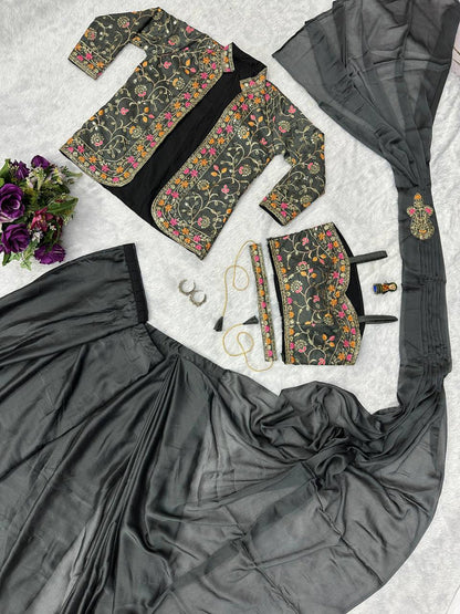 NEW SUPERHIT INDO-WESTERN READY TO WEAR SAREE WITH EMBROIDERED KOTI WITH BLOUSE